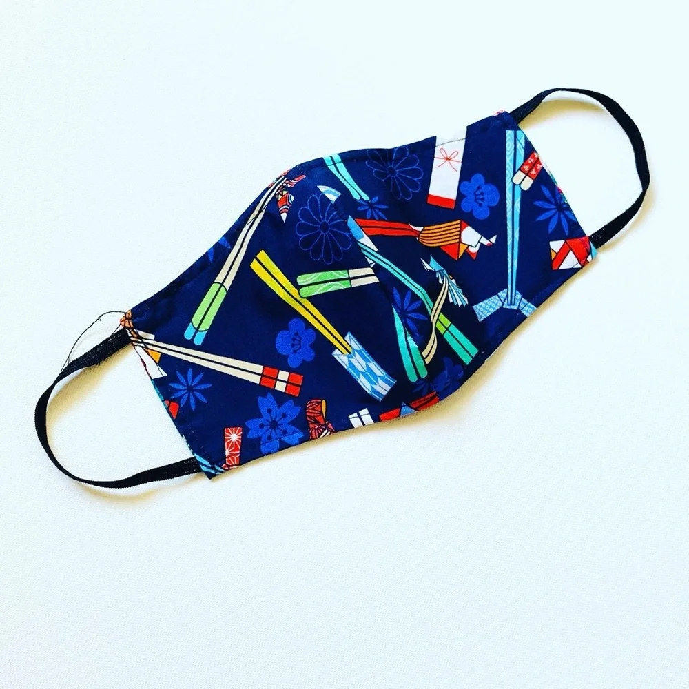 NEW Handmade Navy Blue Chopstick Print Face Mask